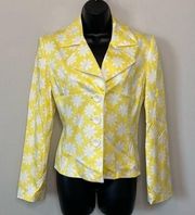 Tahari  Yellow Daisy Print Jacket Blazer Size 8 Dopamine Barbiecore