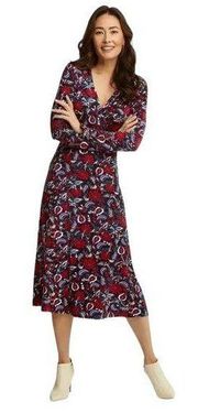 DRAPER JAMES PAISLEY PRINT FAUX WRAP RUFFLE CUFF LONG SLEEVE MIDI DRESS L