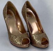 Rouge Helium gold glitter heels