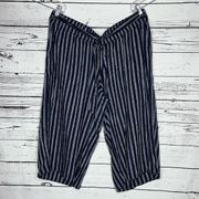 Gap NWT Sz XL Navy & White Stripe Linen Pull On Wide Leg Crop Pants w/ Tie Belt
