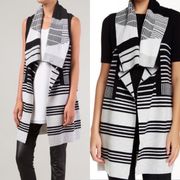 Vince Wool Cashmere Draped Waterfall Open Front Cardigan Vest Striped