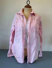 Chaps womens pink linen blend button down shirt size L