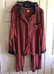 RED Blue PLAID VELOUR LONG PAJAMAS SECRET TREASURES COLLAR BUTTONS 3X