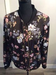 Floral Zip Up Front Large L Bomber Jacket CUTE EUC