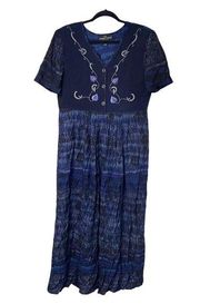 Vintage Carole Little Blue Floral Button Dress 10