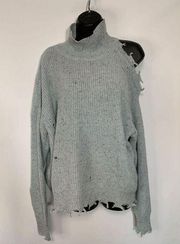 Zenana Distressed Mock Turtle Neck Knit Sweater