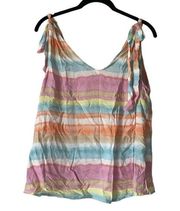 Everly Pastel Stripe Sleeveless Tie Strap V-Neck Summer Blouse size Medium