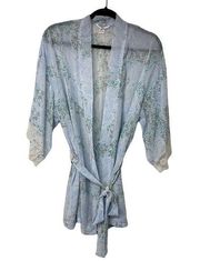 Flora Nikrooz Blue Floral Lace Sheer Robe Small