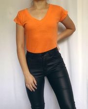 4/$25 Neon orange v neck tee shirt