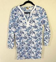 Roberta Roller Rabbit Womens Blouse Size M Printed Tunic 3/4 Sleeve Blue Boho