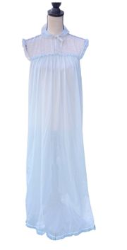 Vintage 80s Baby Blue Nylon Sheer Nightgown Night Dress Lace Yoked. Sleeveless M