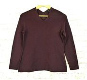 COS V Neck Ribbed Stretch Ponte Knit Cotton Long Sleeve Top Women S Burgundy