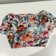 Shore ruffle floral strapless top