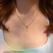 Crescent moon gold & cubic zirconia pendant necklace!