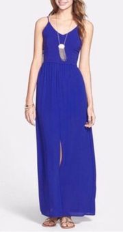 Blue Chiffon Maxi Dress with Front Slit Sheer Women's Small