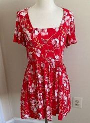 Band Of Gypsies Red Floral Open-Back Flutter Sleeve Dress Sz Medium