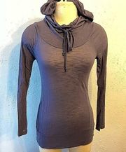 Neon Soul Blue/Grey Hooded Long Sleeve Tee Shirt with Roll Sleeves XS