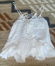 White Embroidered flowy tank top 