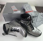 PRADA Silver Black Perla High Top Sneakers Shoes Designer With Box Dust Bag 35