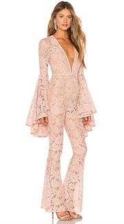 NEW $368 Michael Costello x Revolve Beauty Lace Flare Blush Jumpsuit