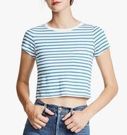 Pam & Gela Turquoise Stipe Pocket Crop Tee Sz Medium