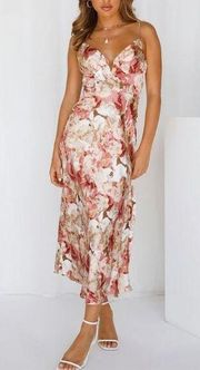 Here Comes The Sun Floral CAMI STRAP MIDI DRESS ABSTRACT PRINT ROSE L