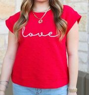 Entro women's red heart love pullover short sleeve sweatshirt size Large NEW