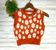 Altar’d State 70’s Style Orange Daisy Cropped Knit Sweater Vest