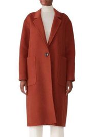 Becken Sienna Long Lapel Felted Wool Oversized Coat Rust Terracotta Red