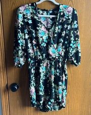 Boho Black Floral Romper With Pockets Size Large