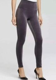 Spanx  Womens Large Gray Velvet Leggings High Waist Shaping Solid Neutral