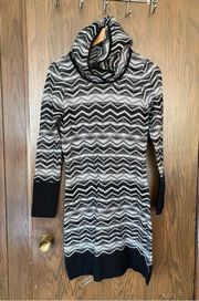 PRANA Meryl Gray Black Chevron Hooded Sweater Dress