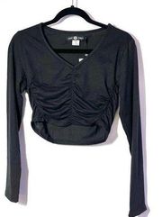 Long Sleeve Ruched Black Crop Top Small/Med NWT