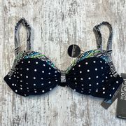 Coco reef 32/34D //  NWT Divine Power Black Multi Polka Dot Underwire Bik…