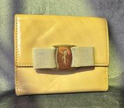 Salvatore Ferragamo Compact Patent Leather Wallet in Beige