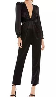 Mac Duggal. Ieena Satin Long-Sleeve Jumpsuit. New!