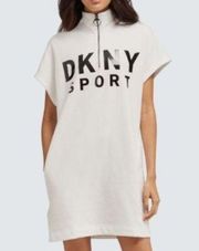 DKNY Womens Quarter Zip Logo Dress M NWT White with Black