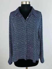 Chaps Womens Large L Allover Tiny Geometric Circles Button Down Shirt