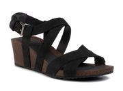 Mahonia size 6.5 black leather cross strap cork wedge sandals SN: 1106860