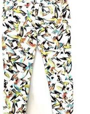 Cynthia Rowley Jeans Womens 8 White Hummingbird Pants Stretch Denim Twill Print