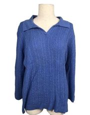Y2K Croft & Barrow Womens Large Blue Sweater Collared 3/4 Sleeve Academia
