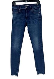Express Denim Perfect Ankle Legging Jeans Dark Wash Mid Rise Raw Hem Size 4R