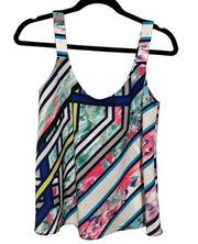 AMANDA UPRICHARD COLORFUL PINK BLUE WHITE STRIPED FLORAL PULLOVER TANK TOP S