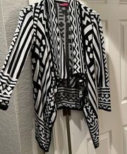 Say What | Black and White Geometric Draped Open Cardigan Sweater