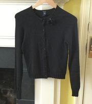 Vintage Y2K Cardigan Sweater Stretch Flower Pin Black - Sz Small
