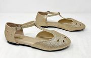 [ModCloth] The Zest Is History T-Strap Metallic Gold Retro Round Toe Flats Sz 8W