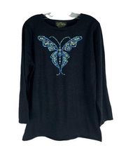 Bob Mackie Butterfly Embroider Sweater Crew Neck Black Size S