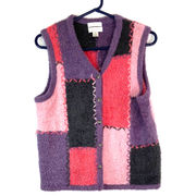 Christopher & Banks Hand Embroidered Vest Women Size M Patchwork Soft Mohair