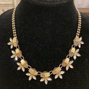 Banana Republic Gold Tone Rhinestone Floral Choker Necklace