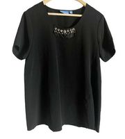 Simply Vera Vera Wang Black Short Sleeve Embellished Jewel Neck Top Size Large